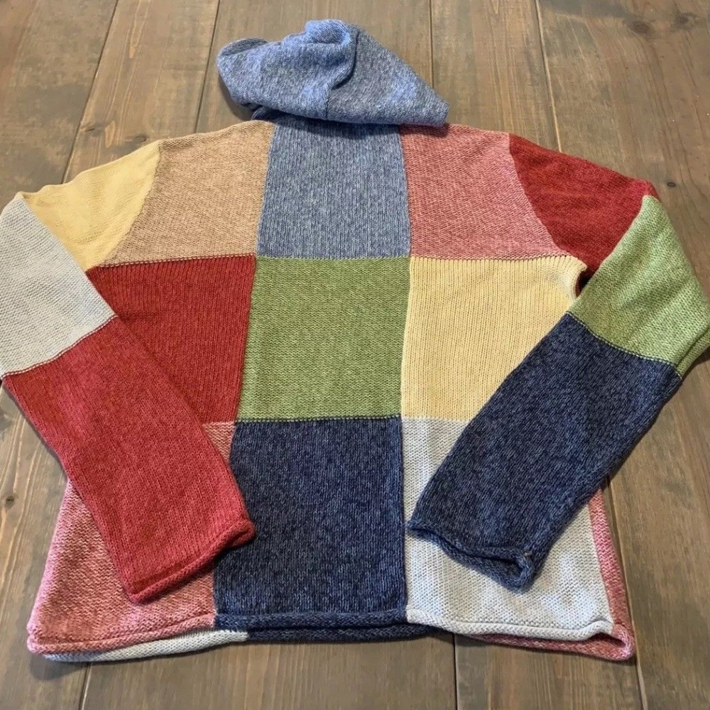 SOLD Long Sleeve Multicolored Hoodie Knit Sweater - Picture 5 of 6